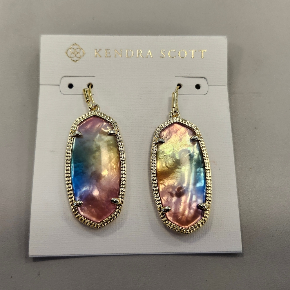 NWT Kendra Scott Elle 14K Gold Plated Drop Earrings in Watercolor Illusion